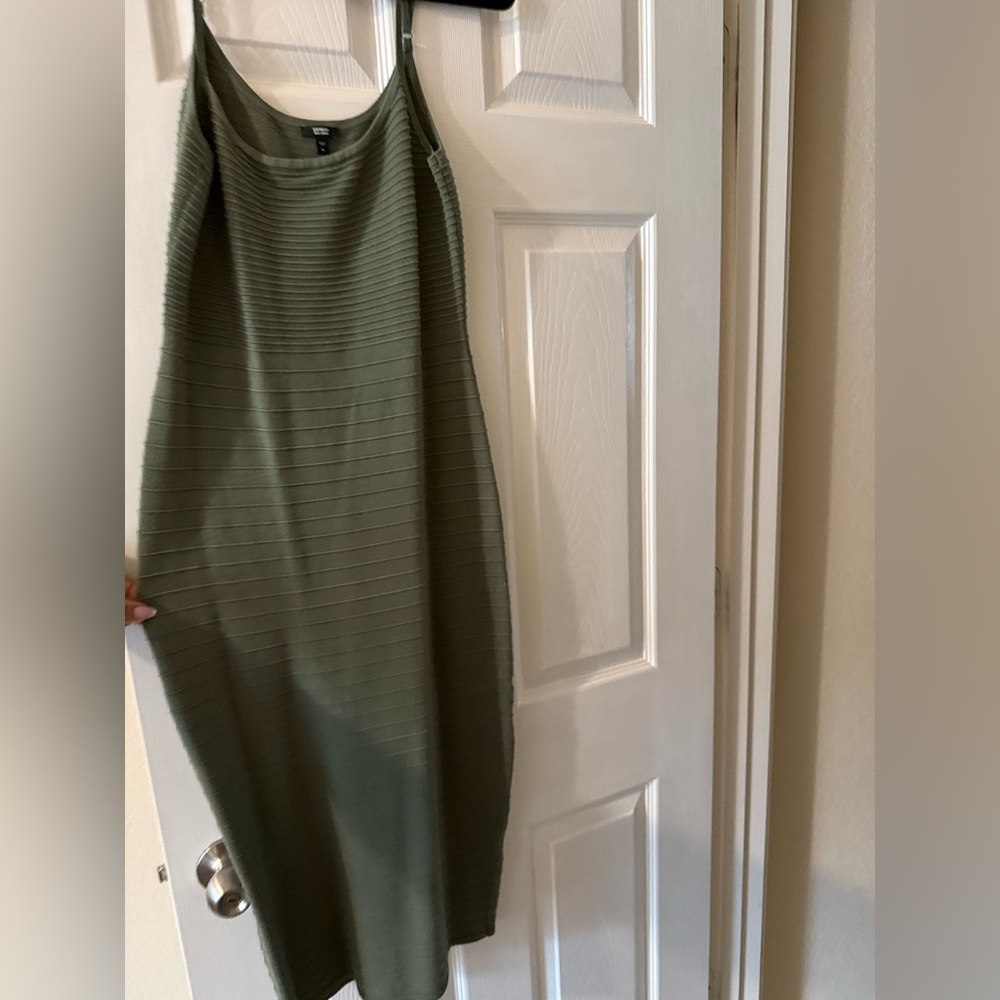 Express Olive Green Ribbed Midi Dress